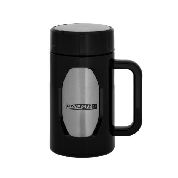 Royalford Travel Mug With Strainer, ABS Outer & SS Inner, | 400ml Mug With Handle | Preserve Flavour & Freshness | Hot/ Cold For Hours | Portable And Leak Resistant, Model RF10085
