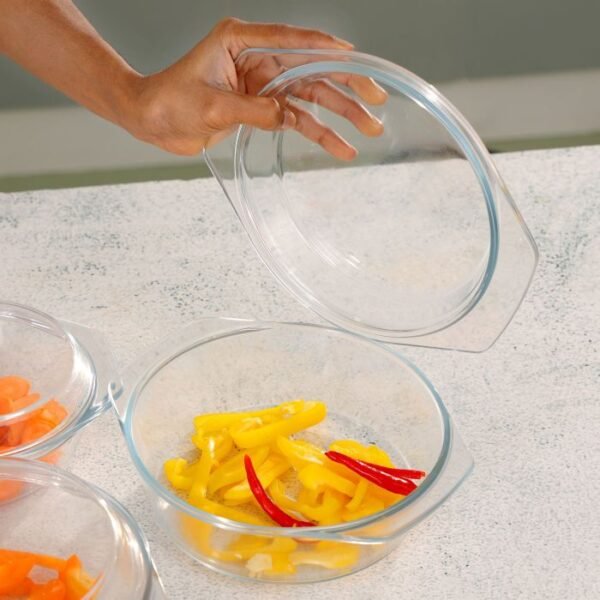 Royalford 3Pcs, Borosilicate Glass Casserole Set, | High Thermal Shock-Resistant Container | Casserole With Lid | Microwave, Electric Oven, Freezer And Dishwasher Safe, Model RF10270 - Image 5