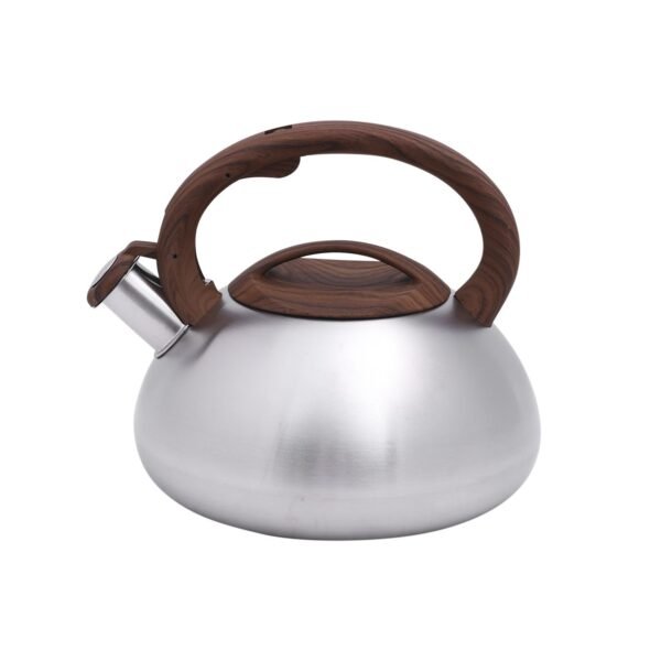 Royalford 3L Whistling Kettle Portable Design Whistling Tea Kettle with Heat Wooden Finish Lid & Handle Ergonomic Pouring Spout Compatible with Gas, Induction, Hot Plate, Silver, Model RF9669 - Image 2
